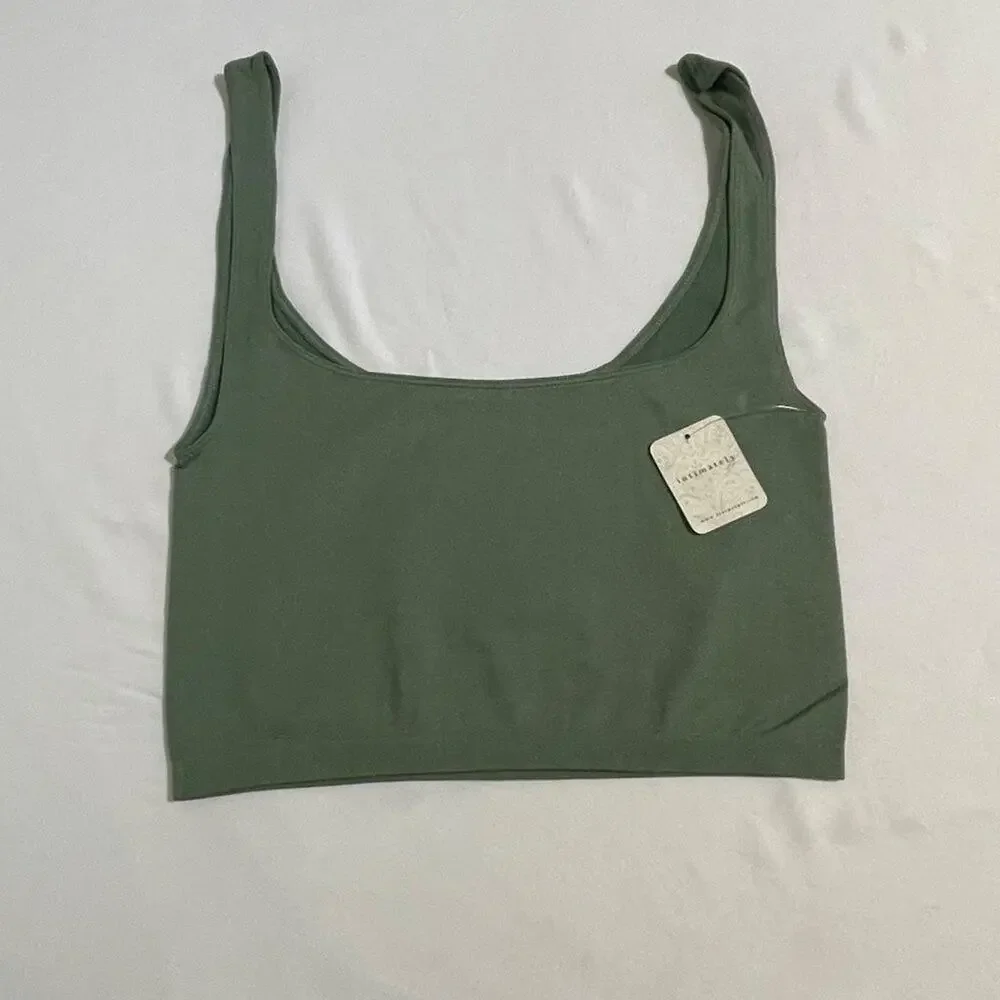 Free People Intimately Scoop Neck Crop Tank M/L Army Green Seamless NWT USA